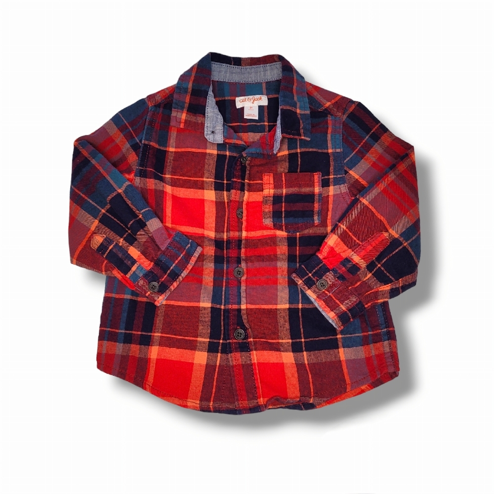 Cat & Jack Boys Flannel Button Down Long Sleeve Shirt Size 2T